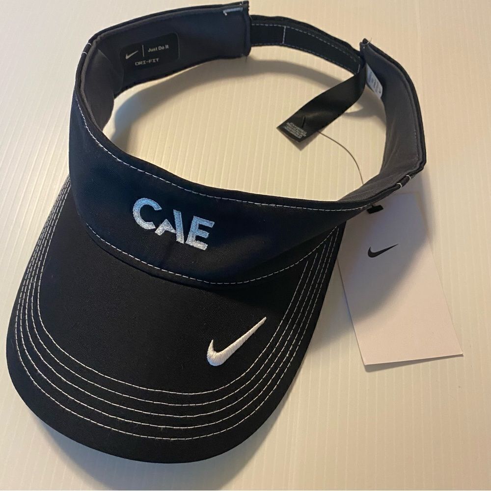 Nike dri-fit golf visor CAE tournament logo embroidered black unisex cap hat NEW